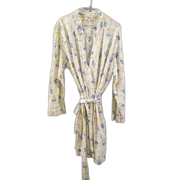 Talbots Intimates Floral Mother Nature Cotton Robe - White/Blue/Yellow L - Picture 1 of 9